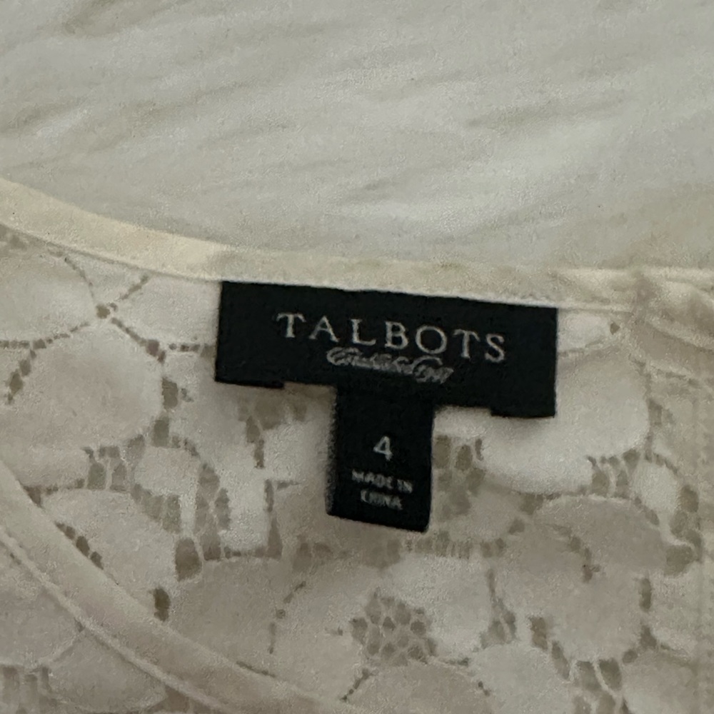 Talbots Women’s Cream Floral Lace Sheer Short Sleeve Blouse Size 4 - Picture 5 of 6